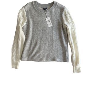 Splendid Emerson Mixed Media Cable Knit Sweater Crewneck Gray Cream Small NWT